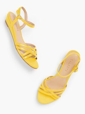 Talbots Bright Yellow Strappy Ankle‑Buckle Wedge Sandals Sz 10M